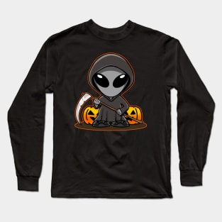 Space Alien Halloween Grim Reaper Long Sleeve T-Shirt